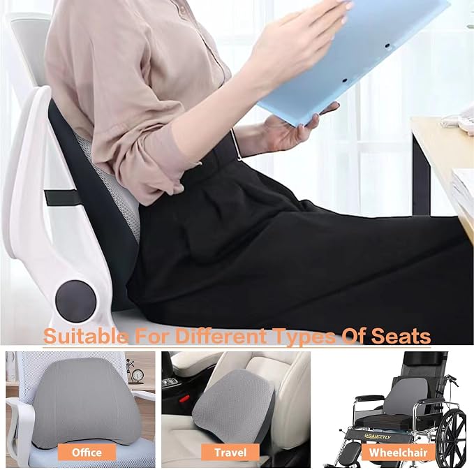 Super Comfy Lumbar Support Pillow, Car Seat Back Support Pillow for Driving | Adjustable Strap, 100% Memory Foam & Breathable Removable Cover, Ergonomic Design - Softness Back Support Pillow(Gray) - Image 5