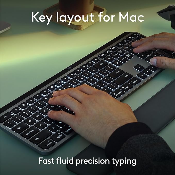 Logitech MX Keys S Mac Wireless Keyboard Fluid Precise - Space Grey | Fluid, precise laptop-like typing, programmable keys, USB-C rechargeable, for MacBook Pro, MacBook Air, iMac, iPad - Image 2