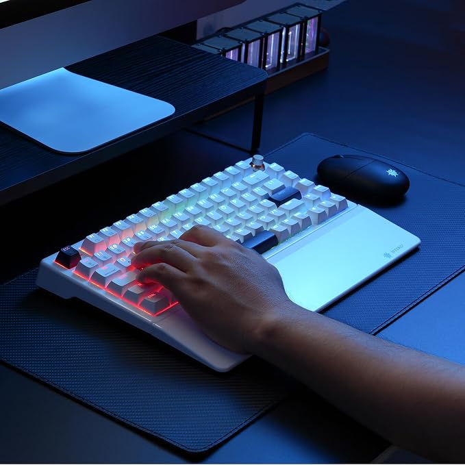 Wireless Mechanical Keyboard with Wrist Rest, Hot Swappable Custom Keyboard with Knob, RGB Backlit, Pre-lubed Clicky Switches, 2.4GHz/USB-C/BT5.0 Mechanical Gaming Keyboards for Win/Mac (White) - Image 8
