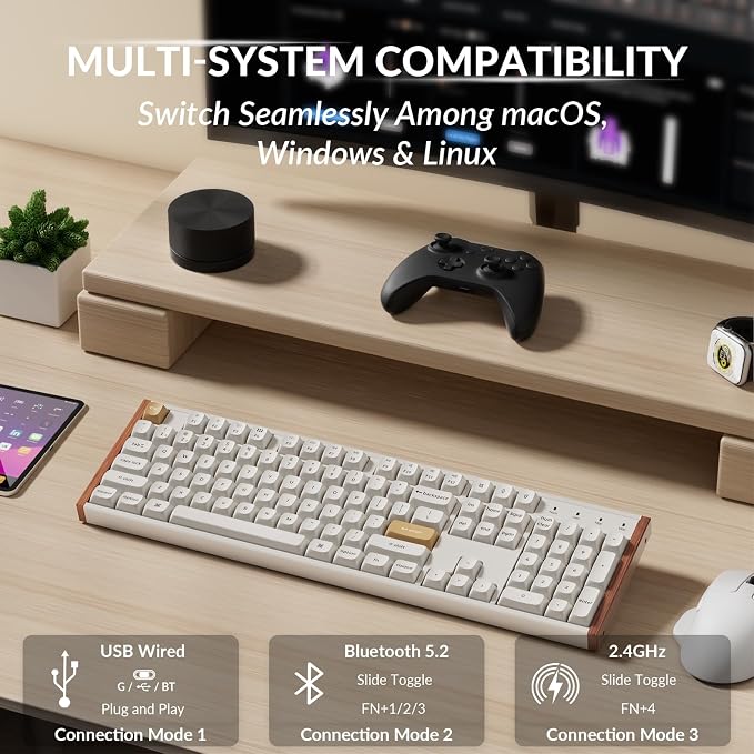 Keychron K10 HE Full-Size Hall Effect Keyboard Wireless, Rapid Trigger | Hot-Swappable Magnetic Switches Adjustable Actuation 2.4 GHz Bluetooth USB-C PBT Keycaps QMK Custom RGB Aluminum Wood Frame - Image 3
