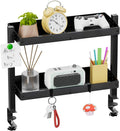 17 inch Adjustable 2-Tier Clamp On Desk Shelf with Hooks by OUKMIC