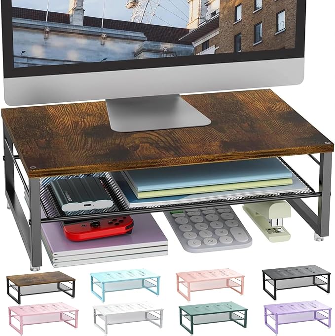 gianotter 2-Tier Wood Monitor Stand Riser | Desk Organizers and Accessories, Desk Organizer for Monitor, Office Desk Storage Organizer for Office Supplies (Wood) by gianotter