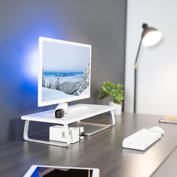 VIVO 24 inch Monitor Stand, Wood & Steel Desktop Riser, Screen, Keyboard, Laptop, Small TV Ergonomic Desk and Tabletop Organizer, White, STAND-V000D-W - Image 4