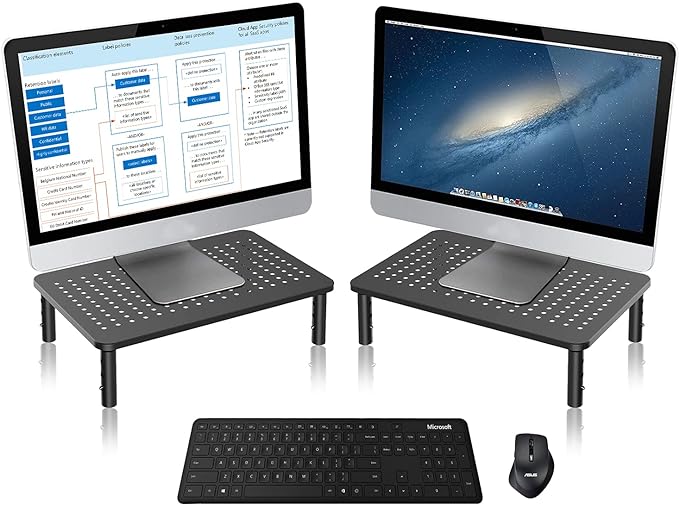Monitor Stand Riser,3 Level Height Adjustable Desktop monitor stand for Computer, Laptop, Printer, Notebook with Vented Metal Platform 370X235MM 2 Packs,Black by Bracwiser