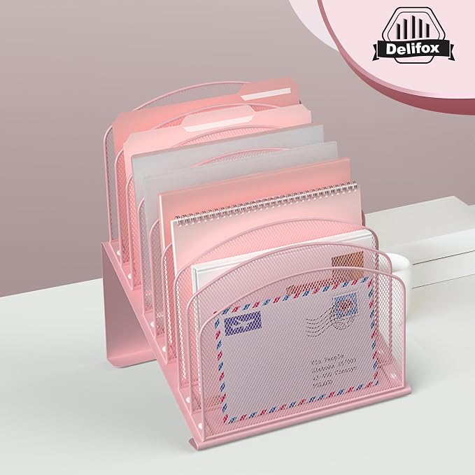 Inclined Desk File Organizer, 8-Section Upright Desk Organizer Standing File Sorter for Office Classroom Desktop Organization (Pink, 8) - Image 8