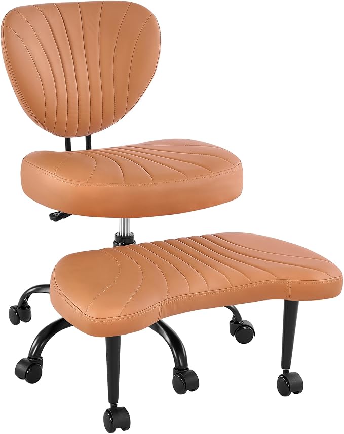 Cross Legged Office Chair,Ergonomic Criss Cross Chair with Wheels BPY01Z | 360° Swivel Height-Adjustable Meditation Chair for Yoga & ADHD, Wide Kneeling Chair with Strong Lumbar Support (Brown) - Image 9