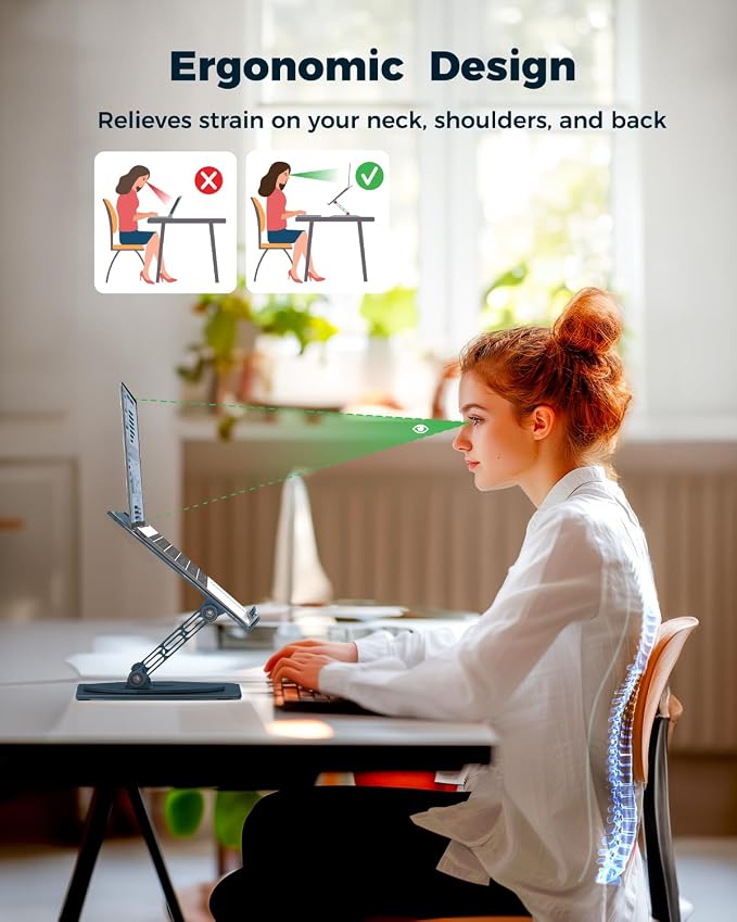 Aoviho 360° Rotating Laptop Stand for Desk | Adjustable, Foldable, Portable Aluminum Ergonomic Riser | Compatible with MacBook, Dell, HP & All Laptops 10-16 inch - Image 3