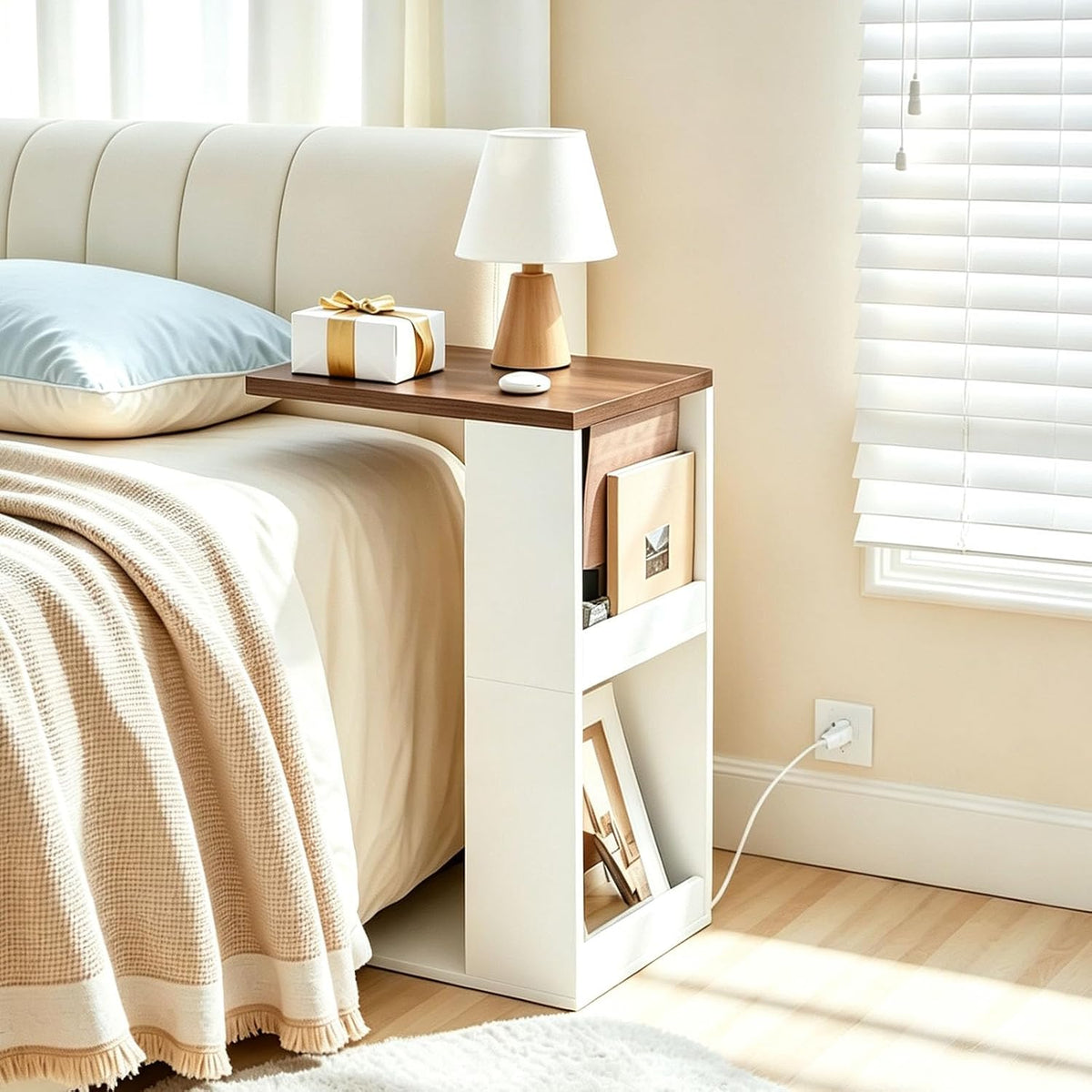 C Shaped End Table with Charging Station, Slide Under Couch Table - Image 5