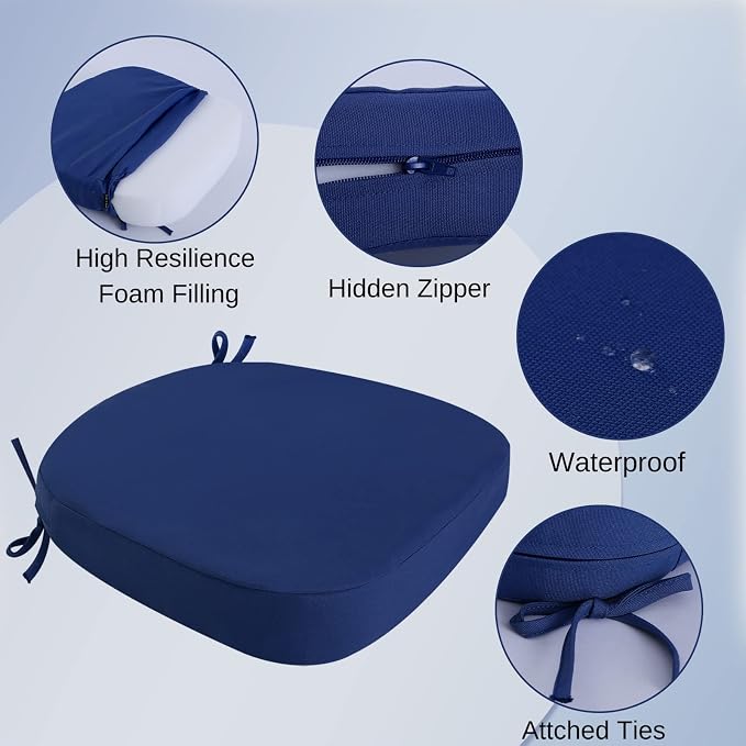 idee-home Outdoor Chair Cushions Set of 4, 19" x 19" D-Shaped | Thick Outdoor Seat Cushions Waterproof Patio Furniture with Ties Dining Pads - Image 2