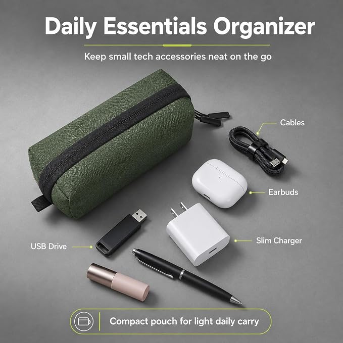 Electronics Travel Organizer, Compact Charger Case | Soft padded polyester helps protect cables, power banks, adapters and earbuds from light splashes and daily scratches - Image 5