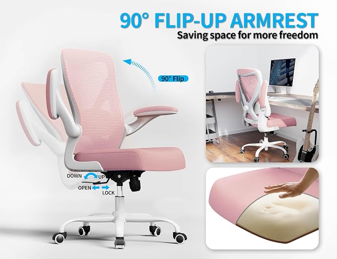 Office Chair: 330LBS Mesh Ergonomic Desk Chair Comfy with 3D Lumbar& Swivel | Ergalithic Computer Chair-Executive Task Work Chairs with Flip-up Arm Home Office Desk Chairs Gaming Chair for Adults(Pink) - Image 3