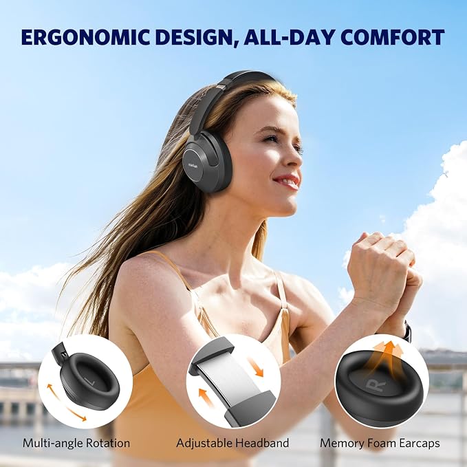 EarFun Wave Pro Active Noise Canceling Headphones, Wireless Over Ear Bluetooth Headphones, LDAC Hi-Res Sound, 5 Mics AI Clear Call, 80H Playtime, Multipoint Connection, Comfort Fit, Custom EQ via App | LDAC Hi-Res Sound, 5 Mics AI Clear Call, 80H Playt... - Image 7