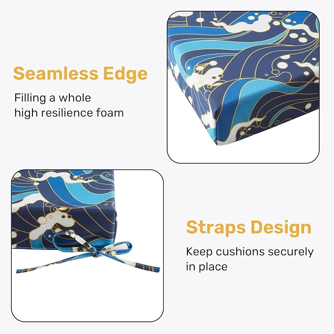 Outdoor Chair Cushions, Set of 4, 24"*24"*4", Water Resistant, Blue/Waves - Image 4