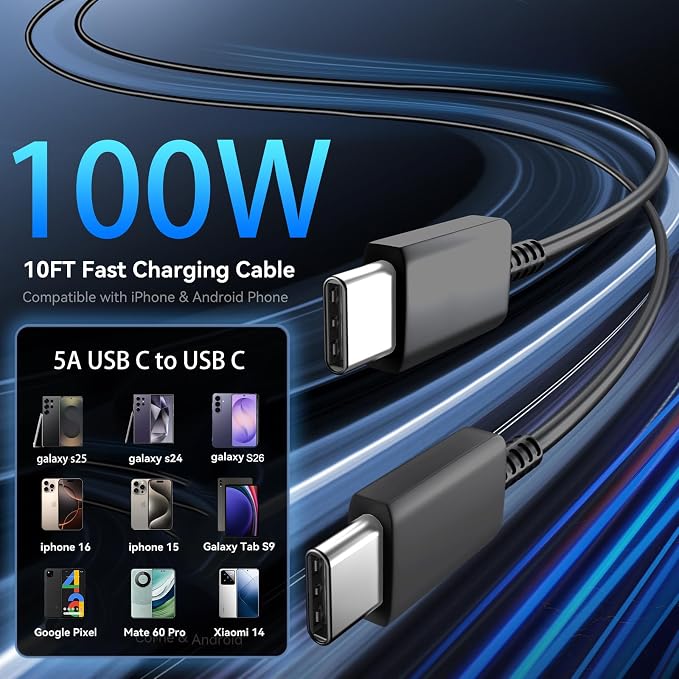 Super Fast Charger Type C 60W USB C Fast Charger Block with 10FT Extra Long Type-C Charging Cord-Super Fast Charging 3.0 for Samsung Galaxy S26 Ultra/S26/S26+/S25 /S24/S23 Ultra/iPhone 17/16/15 - Image 5