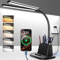 Desk Lamp with USB-C Charging Port and Organizer Base, LED Desk Light with Pen Holder, Phone Stand, 25 Lighting Modes, Flexible Gooseneck Touch Lamp for Home Office, Study Desk, College Dorm Room by Airlonv