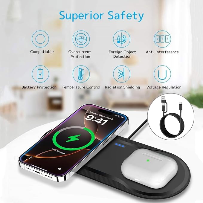 40W Wireless Charging Pad, Dual 20W Fast Wireless Charging Mat for Samsung Galaxy S25,S24,S23/Note 20/10/Buds,15W Wireless Charger Station for iPhone 17 16 15 14 13 8/SE/X/XS (Black) - Image 2