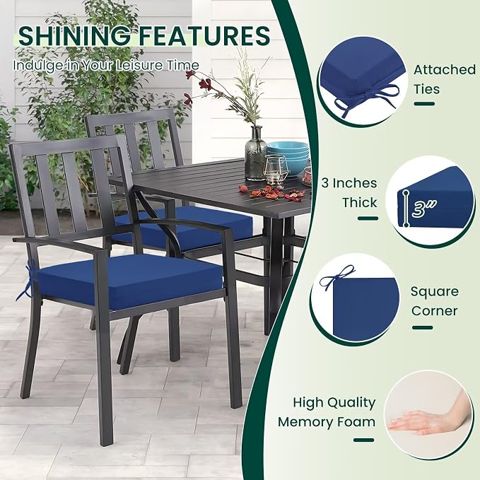HARBOREST Outdoor Chair Cushions Set of 4, Water Resistant Patio Chair Cushions with Ties, Square Corner Outdoor Seat Cushions for Patio Furniture, 18.5"x16"x3", Royal Blue - Image 3