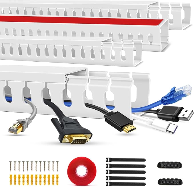 Cable Duct Management Raceway Kit, 62.8" (4 x 15.7) Server Rack Cable Management, Cable Management for Hide Network HDMI VGA Cable, Open Slot Cable Track Desk Wire Channel, Cable Raceway White 4 Pack by Aocii