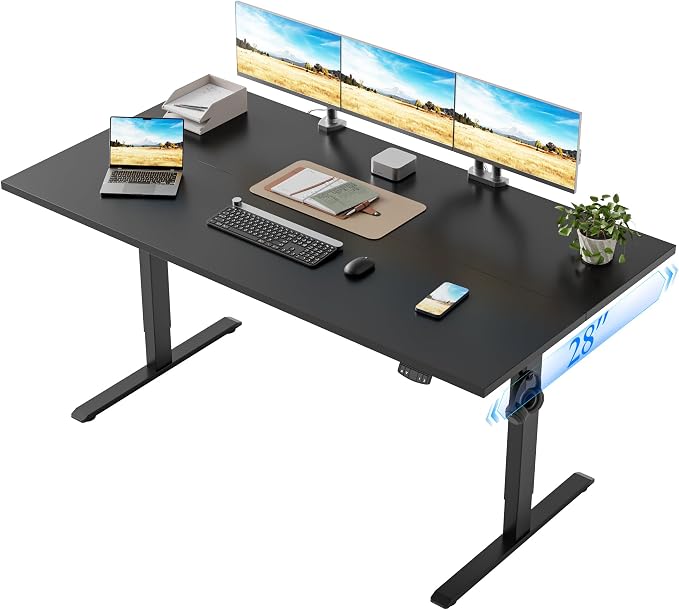 Klicelor 63 x 28 Electric Standing Desk, Sit Stand Up Home Office Desk, Height Adjustable Deep Cumputer Table with Memory Presets and Hooks, Two Pieces, Black by Unknown