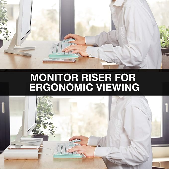 PG Silver Monitor Stand Riser with 4-Port USB Charging ports, Convenient keyboard organiser,Desktop Organizer for Computer, Laptop, TV, Printer - Ergonomic Keyboard Tray & Storage Shelf. - Image 4