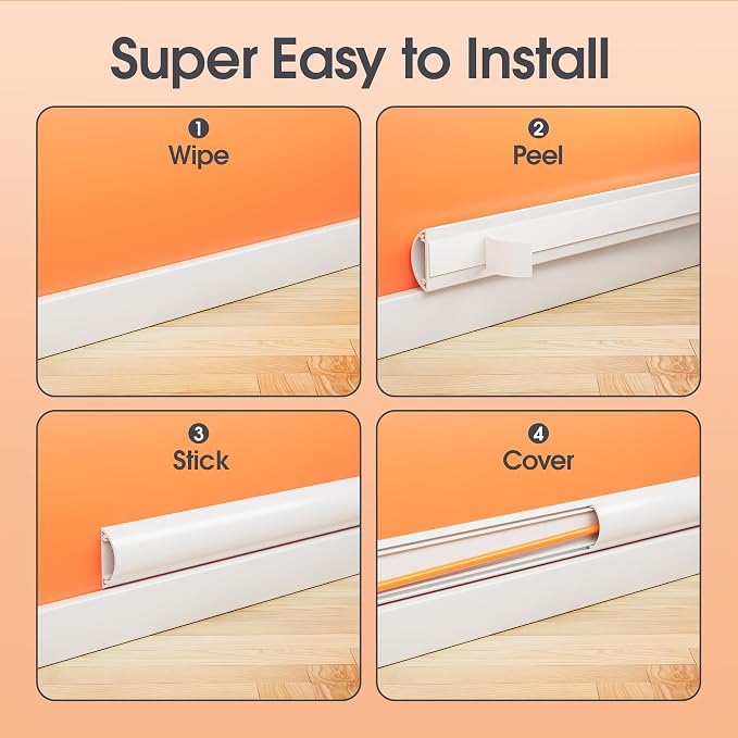 TV Wire Hider Wall, 113.4in Cord Hider Cord Covers for 2-3 Wires on Wall, Paintable Cable Hider Wire Covers for Cords on Wall, Cable Cover Raceway Wire Hider for Walls Mount Tv, W1.57 H0.59in, White - Image 5