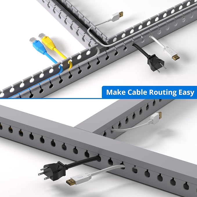 1.2"H x 1.2"W Cable Raceway, 132in Under Desk Wire Management Channel, Grey | Slotted Wire Duct, 8Pack, 16.5in Each, Heavy-Duty PVC Cable Management for Server Racks, Network Cables & Electrical Cabinets - Image 4