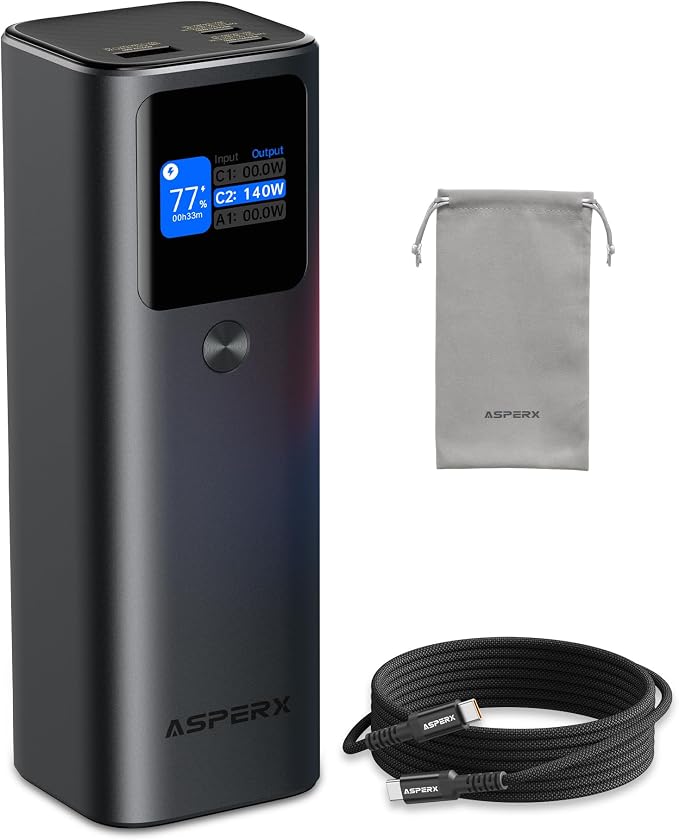 AsperX Laptop Power Bank, 27,600mAh 162.5W PD3.1 Charging Aluminum Unibody | TFT Portable Charger Power Bank, 99.36Wh Battery Bank for MacBook Pro/Air/iPhone 17/iPad/S26 Ultra/Dell/HP (Flight-Approved) by AsperX