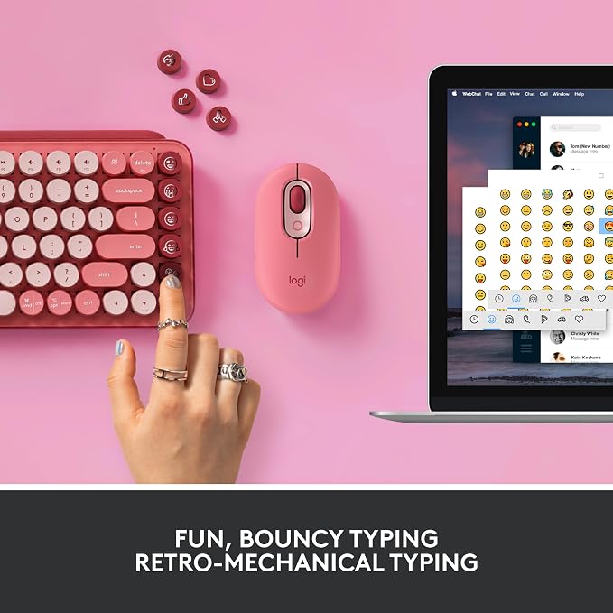 Logitech POP Keys + POP Mouse - Wireless Keyboard and Bluetooth Mouse Combo with Typewriter-Style Mechanical Keys, Emoji Features, Cute Compact Design - Heartbreaker Rose - Image 3