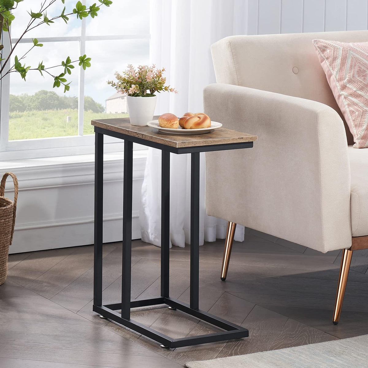 VECELO Universal C-Shaped Side Table, Multi-Functional Snack & TV Tray for Living Room, Bedroom, Grey (1 Set) - Image 2
