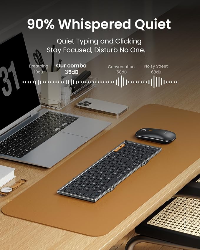 ProtoArc XKM01 Full-Size Foldable Keyboard Mouse Combo for Travel, Gray | 105-key keyboard, slim mouse, hard case and phone stand, 3-device Bluetooth & 2.4G switching, for travel office use - Image 7