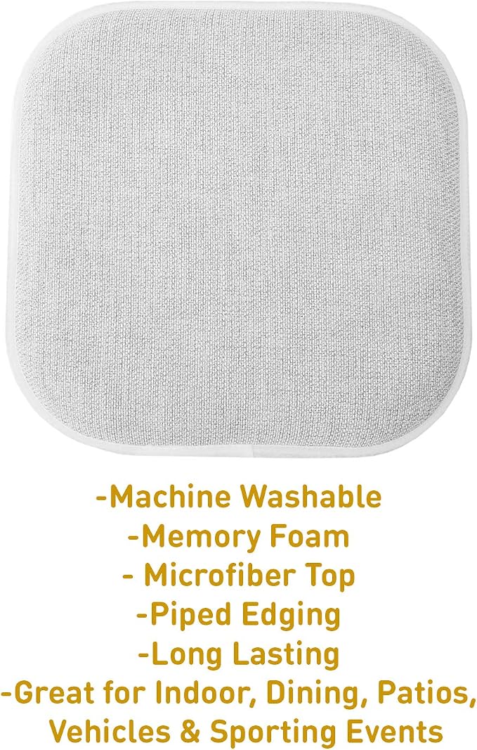 Sweet Home Collection Chair Cushion Memory Foam Pads Honeycomb Pattern Slip Non Skid Rubber Back Rounded Square 16" x 16" Seat Cover, 2 Pack, Alexis Gray/White - Image 3