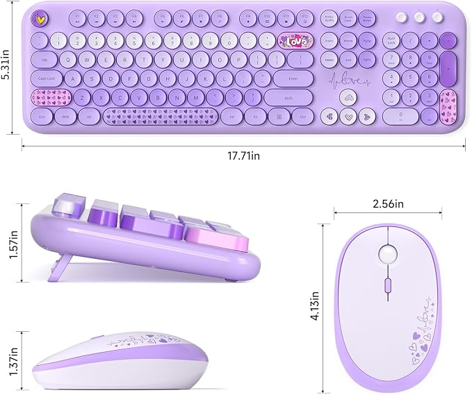 MOFII Wireless Keyboard and Mouse Combo, Cute Retro Typewriter Keyboard and Silent Mouse, 2.4GHz Full Size Computer Keyboard Wireless Mouse Set for PC, Laptop, Desktop, Windows (Purple Colorful) - Image 6