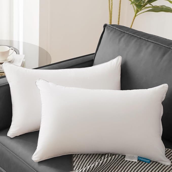 Oubonun 12x20 Lumbar Throw Pillow Inserts 2 Pack, 100% Cotton Breathable Cover Plump Rectangle Square Cushion Inserts White Decorative Pillows for Living Room Bedroom Office - Image 2