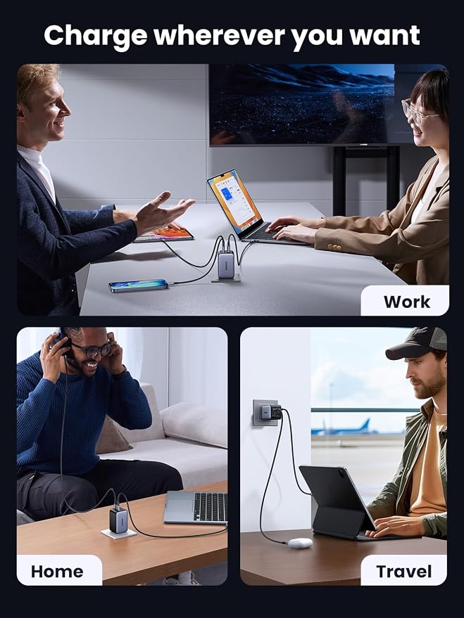 UGREEN Nexode 65W Wall Charger, 4-Port, GaN Fast Charging Block | 3 USB C & 1 USB A, Foldable Plug, Travel Essentials, for MacBook Pro/Air/Neo, iPhone 17/16, Galaxy S26/S25, iPad, Steam Deck - Image 6