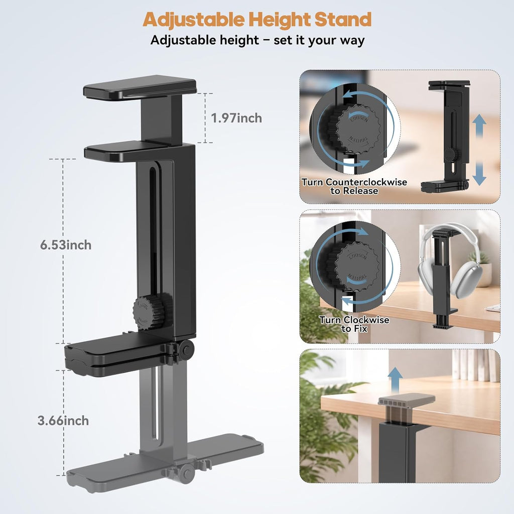 Dual Headphone Stand for Desk, 360° Rotatable & 180° Flippable Holder - Image 3