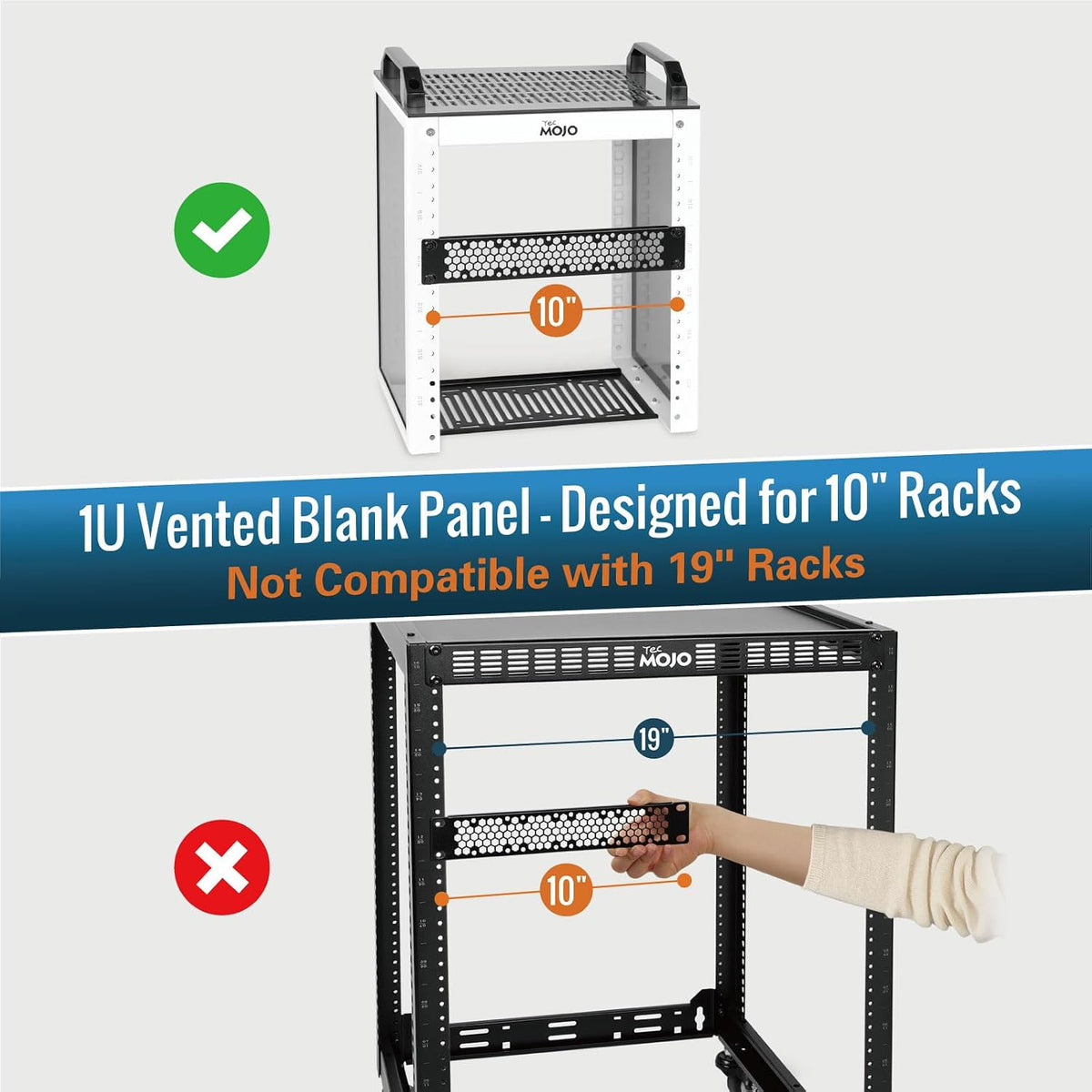 Tecmojo 2 Pack Vented 1U Blank Rack Mount Panel, Steel Patch Panel Filler for 10" Server Rack, Network Cabinet, Data Center, Home Labs, Black - Image 2
