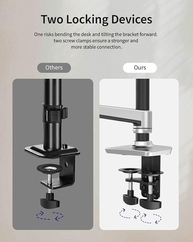 Ergounion Premium Dual Monitor Stand for Desk, High-Grade Aluminum Stacked Monitor Arm with Heavy-Duty Mechanical Spring, Adjustable Vertical Double Monitor Mount for 13-40 inch Screens, Silver - Image 7