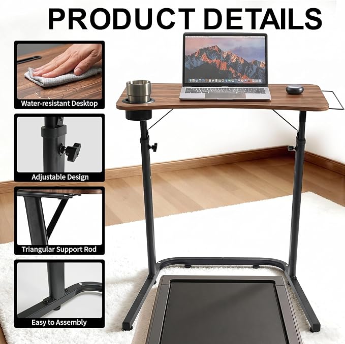 Stepwaver Treadmill Desk, Small Standing Desk for Walking Pad, 30-47 Inch Adjustable Height Walking Pad Stand for Treadmill, Portable Standing Table for Bike - Brown - Image 5