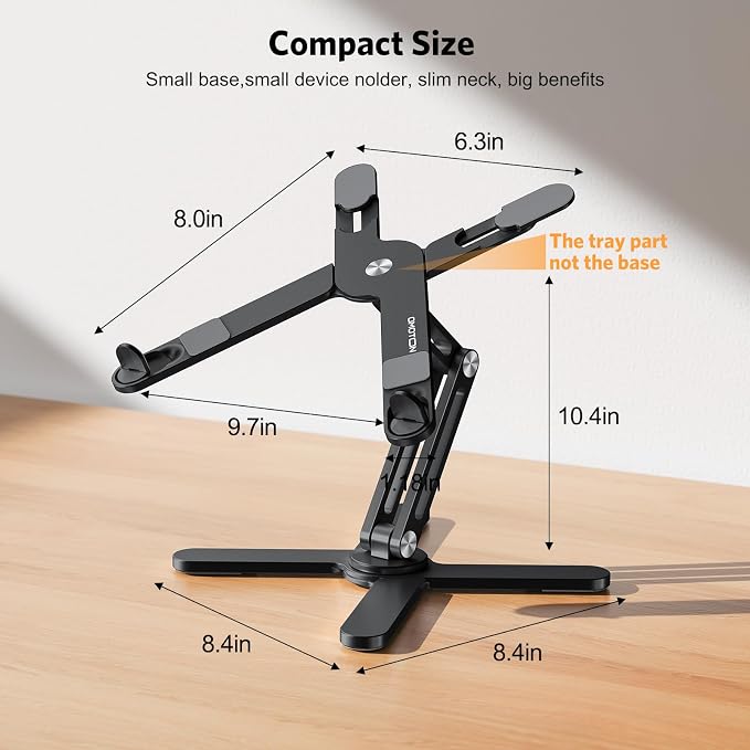 OMOTON LA10 360° Rotating Laptop Stand Riser Foldable for Desk, Black | Aluminium Aolly, Adjustable Height Angles, Collaborative Work, Easy Storage, Fits Laptops up to 17", for MacBook Pro/Air HP - Image 5