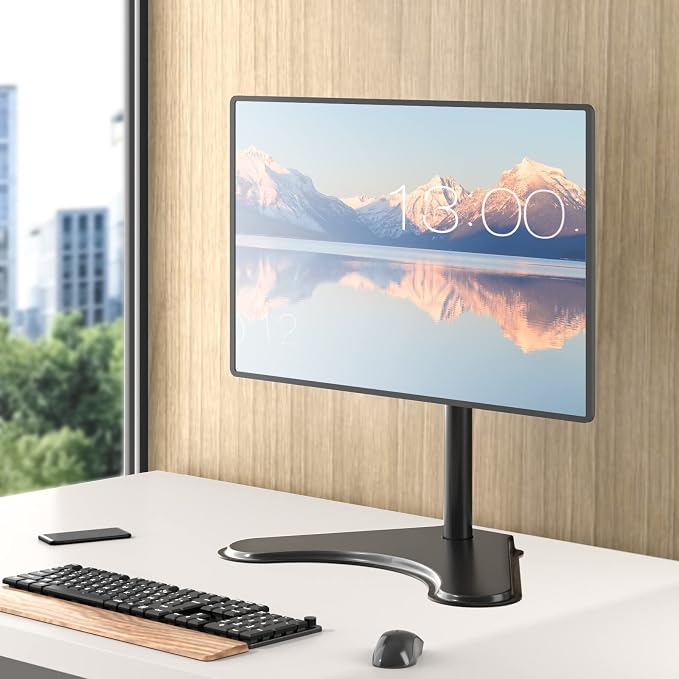 WALI Freestanding Vesa Monitor Stand for 13-32 inch Screens, up to 22 lbs | Single Monitor Stand for Desk, Full Motion with Height Adjustment, Tilt, Swivel, Rotation, VESA 75/100mm (MF001), Black - Image 8