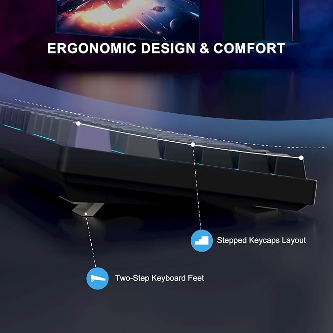 MageGee MK-Storm Mechanical Gaming Keyboard, 104 Keys Wired Light Up Keyboard with Linear Red Switch, Ice Blue Backlit, Double-Shot Keycaps, N-Key Rollover for Laptop, Desktop, PC (Twilight Purple) - Image 6