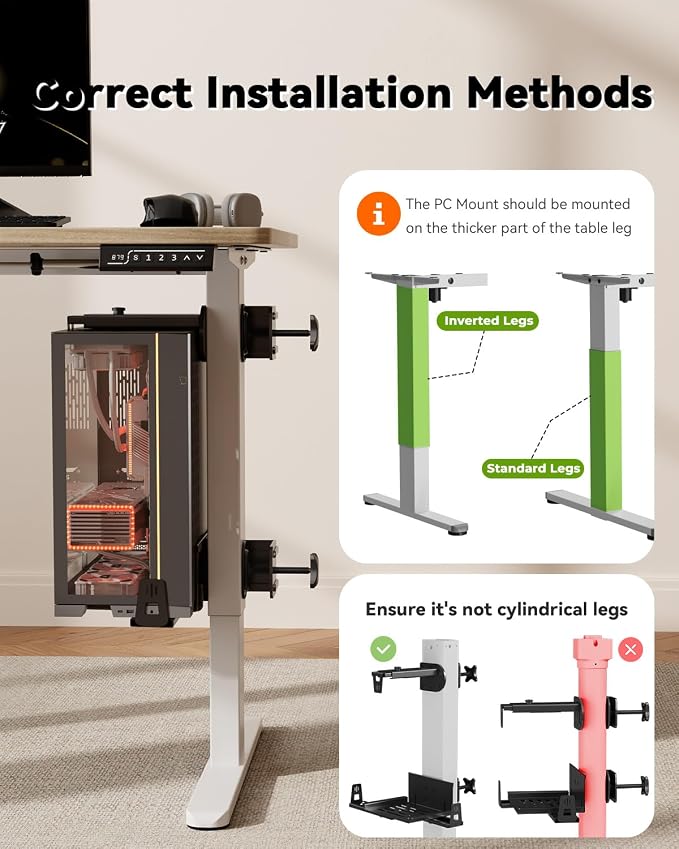 JOY worker Under Desk PC Mount with Protective Arms, Clamp-On Leg CPU Mount | No Drilling, Clamp-On Desk Leg, Black Adjustable Standing Desk PC Mount Holds Up to 44lbs, Under Desk Computer Tower Holder - Image 9