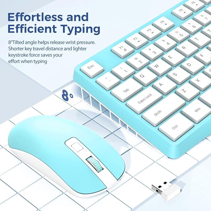 Wireless Keyboard and Mouse Combo, Lovaky 2.4G Full-Sized Ergonomic Keyboard Mouse, 3 DPI Adjustable Cordless USB Keyboard and Mouse, Quiet Click for Computer/Laptop/Windows/Mac (1 Pack, Blue) | Ergonomic, Low profile Keys, 3 DPI Adjustable, 2.4G Quiet... - Image 2