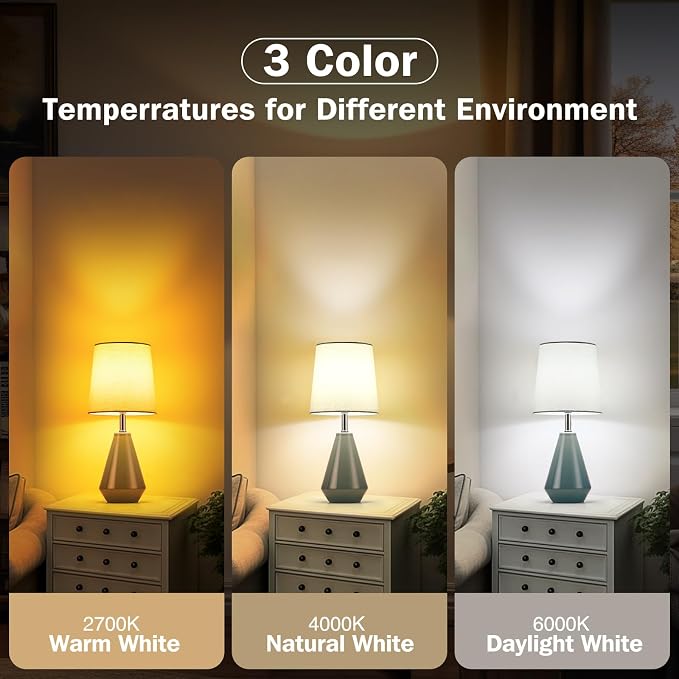 Small Bedside Table Lamp for Bedroom - Reading Desk Lamp with 3 Color Temperatures，15.5" Nightstand Ceramic Lamp with Fabric Shade for Kids Room,Living Room,Dorm,Home Office (Green) - Image 2