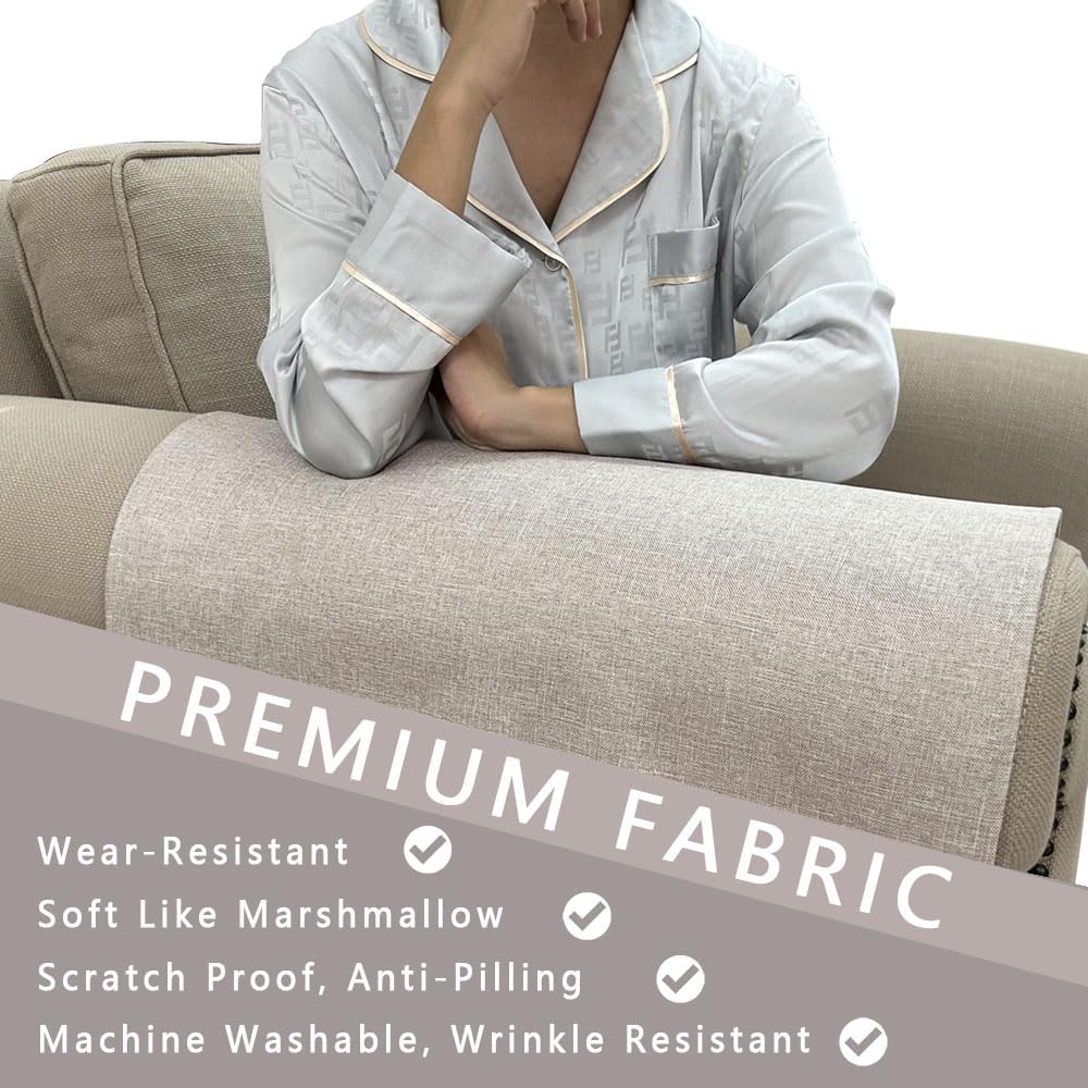 Couch Arm Covers, Anti-Slip Sofa Armrest Cover for Recliner, 2pc Washable Sofa Arm Covers, Dogs Cats Pet Scratch Proof Couch Arm Protectors, Tan, 24x28inch - Image 5