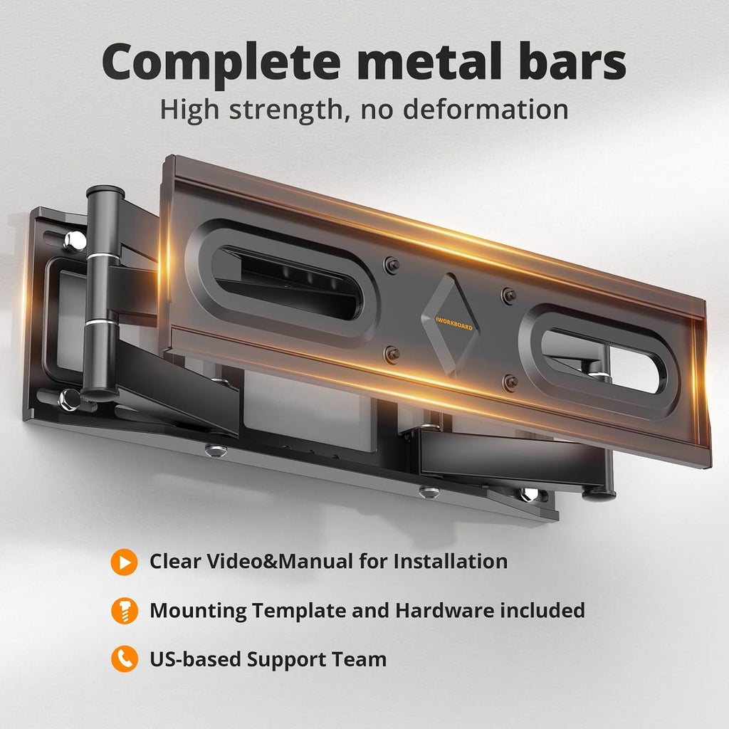 50 55 65 inch Full Motion TV Wall Mount for 32-70 inch TV Bracket,Dual articulating Arms Mount, Tilt Swivel Extension Level, Max VESA 400x400mm, 16" Studs, 110 lbs,Fit Most 40 43 50+ TVs - Image 6