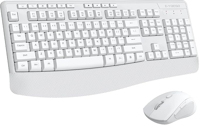 Wireless Keyboard and Mouse Combo, Full Size Ergonomic with Wrist Rest | 2.4GHz USB Receiver, 3 DPI Adjustable 6-Button Cordless Mouse for Computer, Laptop, PC, Windows by E-YOOSO