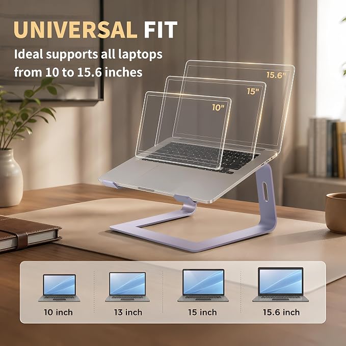 Orionstar Ergonomic Laptop Stand, Premium 5mm Aluminum Riser for 10-15.6 Inch Notebook Computer, Tool-Free Detachable Elevator Holder for Desk Office, Sturdy Riser for Eye-Level Neck Relief (Purple) - Image 3