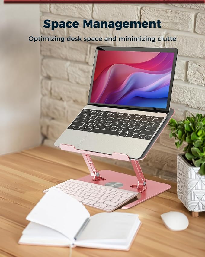 Aoviho 360° Rotating Laptop Stand for Desk | Adjustable, Foldable, Portable Aluminum Ergonomic Riser | Compatible with MacBook, Dell, HP & All Laptops 10-16 inch | Rose Gold - Image 8