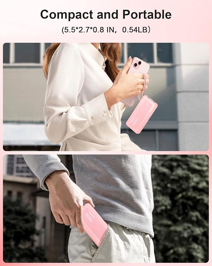 Portable Charger with Built in Cables, Slim 10000mAh Fast Charging 22.5W Power Bank USB C LED Display Battery Pack 6 Outputs & 2 Inputs for iPhone Samsung Pixel LG Moto iPad - Image 8